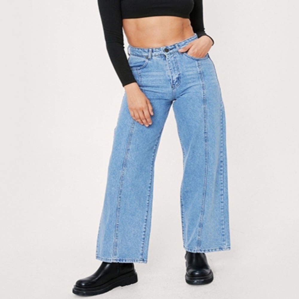 NEW Nasty Gal Organic Cotton stitched front wide leg jeans size 8